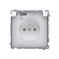 Earthed socket, single, smoke/transparent flap IP44, BMGZ1B.01/11a Basic White module