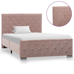 Bed frame, pink, upholstered in fabric, 100 x 200 cm
