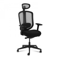 Mesh office armchair with headrest, wide adjustment