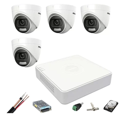 Hikvision surveillance system 4 indoor cameras 5MP ColorVU, white light 20m, DVR 4 TurboHD channels 8 MP, accessories, hard disk