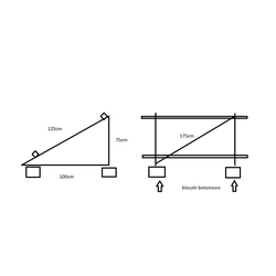 A set of elements for the construction of a frame for the ground on 2 panels with a maximum length of 220cm and a maximum width of 115cm and a thickness of 30mm,, vertical arrangement