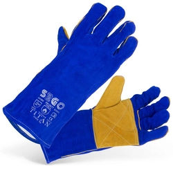 Welding protective working gloves, cowhide, blue