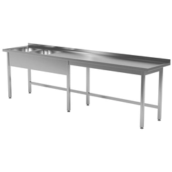 Stainless steel table with 2 sinks 260x60x85 | Polgast