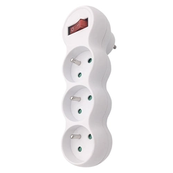 Solight splitter with support, 3 x 10A, white, switch, P102