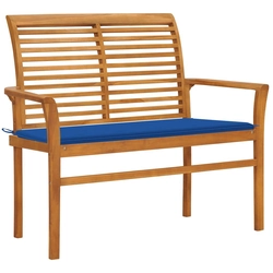 Garden bench with blue cushion, 112 cm, teak wood