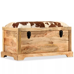 Bench-storage, genuine leather and mango wood, 80x44x44 cm
