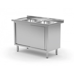 Table with two sinks, cabinet with sliding doors - compartments on the right side 1300 x 700 x 850 mm POLGAST 227137-P 227137-P