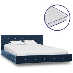 Bed with memory mattress, blue, velvet, 120 x 200 cm