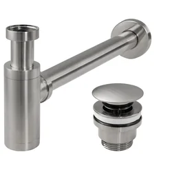 Rea washbasin siphon with Rea click-clack plug, BRUSHED NICKEL