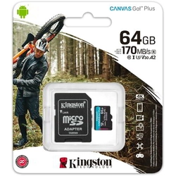 Kingston 64GB SD micro Canvas Go!Plus (SDXC Class 10 UHS-I U3) (SDCG3 / 64GBSP) memory card