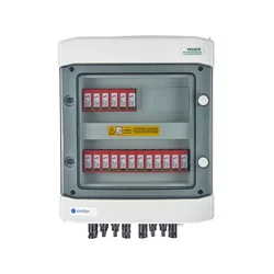 Aansluiting PV-schakelbordDC hermetisch IP65 EMITER met DC-overspanningsafleider Dehn 1000V type 2, 6x PV-keten, 6x MPPT