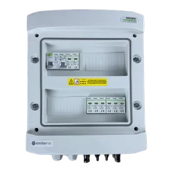 Aansluiting PV-schakelbordDCAC hermetisch IP65 EMITER met DC-overspanningsafleider Noark 1000V type 2, 2 x PV-keten, 2 x MPPT // limiet.AC Noark-type 2, 16A 1-F, RCD 40A/300mA