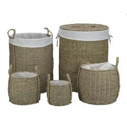 DKD Home Decor Laundry Basket Cotton Seagrass (5 pcs) (42 x 42 x 52 cm)