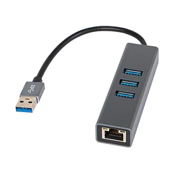 Adaptador de rede USB-C RJ45+3xUSB cabo