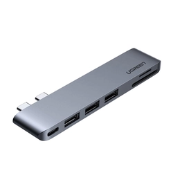 Adaptador HUB para MacBook Pro / Air 2x USB-C a 3x USB 3.0 / TF / SD / USB-C - gris