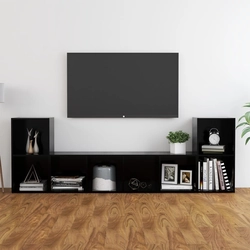 Lumarko, 3 pcs. TV cabinet set, black, chipboard