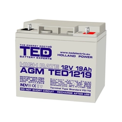 AGM VRLA akku 12V 19A Korkea korko 181mm x 76mm xh 167mm F3 TED Battery Expert Holland TED002815 (2)