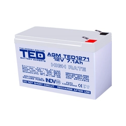 AGM VRLA akku 12V 7,1A Korkea korko 151mm x 65mm xh 95mm F2 TED Battery Expert Holland TED003300 (5)