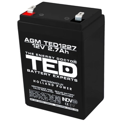 AGM VRLA akkumulátor 12V 2,7A méret 70mm x 47mm xh 98mm F1 TED Battery Expert Holland TED003119 (20)