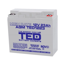 AGM VRLA aku 12V 23A Kõrge määr 181mm x 76mm xh 167mm M5 TED Battery Expert Holland TED003362 (2)