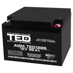 AGM VRLA aku 12V 26A suurus 165mm x 175mm xh 126mm M5 TED Battery Expert Holland TED003638 (1)