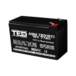 AGM VRLA aku 12V 7,1A suurus 151mm x 65mm xh 95mm F1 TED Battery Expert Holland TED003416 (5)