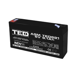 AGM VRLA aku 6V 9,1A suurus 151mm x 34mm xh 95mm F2 TED Battery Expert Holland TED002990 (10)