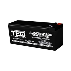 AGM VRLA baterija 12V 3,5A dydis 134mm x 67mm xh 60mm F1 TED baterijų ekspertas Olandija TED003133 (10)