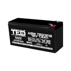 AGM VRLA battery 12V 1,6A size 97mm x 47mm xh 50mm F1 TED Battery Expert Holland TED003072 (20)
