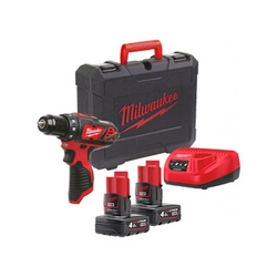 Акумуляторна дриль-шуруповерт Milwaukee M12BDD-402C з патроном 12 V | 30 Нм | Вугільна щітка | 2 x 4 Ач акумулятор + зарядний пристрій | У валізі