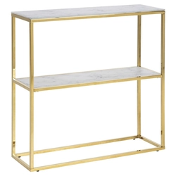 Alisma console with shelf white marble and gold