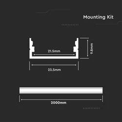 Aluminium montagekit voor LED-strip met diffuser 2000 x 23.5 x 10mm Melkachtig uiterlijk