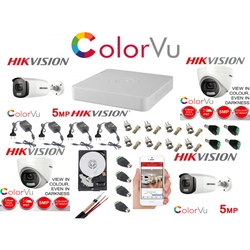 Ammattimainen sekavalvontasarja Hikvision Color Vu 4 kamerat 5MP IR40m ja IR20m DVR 4 kanavat täydet lisävarusteet ja HDD 1TB