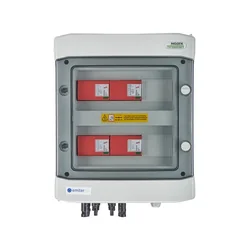 Anschluss der PV-SchaltanlageDC hermetischer IP65 EMITER mit DC-Überspannungsableiter Dehn 1000V Typ 1+2, 4x PV-Kette, 4x MPPT