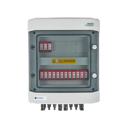 Anschluss der PV-SchaltanlageDC hermetischer IP65 EMITER mit DC-Überspannungsableiter Dehn 1000V Typ 2, 5x PV-Kette, 5x MPPT