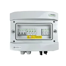 Anschluss der PV-SchaltanlageDCAC hermetischer IP65 EMITER mit DC-Überspannungsableiter Noark 1000V Typ 2, 1 x PV-Kette, 1 x MPPT // Grenzwert.AC Dehn Typ 2, 20A 3-F