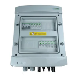 Anschluss der PV-SchaltanlageDCAC hermetischer IP65 EMITER mit DC-Überspannungsableiter Noark 1000V Typ 2, 2 x PV-Kette, 2 x MPPT // Grenzwert.AC Noark Typ 2, 16A 3-F