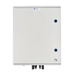 Anschluss der PV-SchaltanlageDCAC hermetischer IP66 EMITER mit DC-Überspannungsableiter Noark 1000V Typ 2, 4 x PV-Kette, 4 x MPPT // Grenzwert.AC Noark Typ 2, 100A 3-F, FR 100A, Phasensignal + Buchse