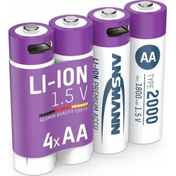 Ansmann ANSMANN 1312-0036 Li-Ion polnilne baterije Mignon AA tip 2000 (min. 1800 mAh) 4-pack škatla