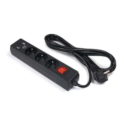 APPIO Extension cable 3m - 2x USB + 3 x socket 230V - Black