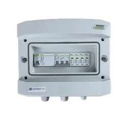 PV switchboard connectionDCAC hermetic IP65 EMITER with DC surge arrester Noark 1000V type 2, 2 x PV chain, 2 x MPPT // limit.AC Noark type 2, 16A 1-F