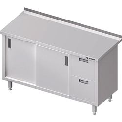 Stainless steel table with a block of 2 drawers (P), sliding door 140x70 | Stalgast
