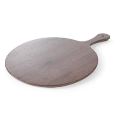 Serving plate in melamine with handle - imitation oak, dia. 300 mm