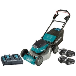 Makita DLM465PG4 battery self-propelled lawn mower 2 x 18 V | 460 mm | 2,5 - 5 km/h | 1900 m² | Carbon Brushless | 4 x 6 Ah battery + charger