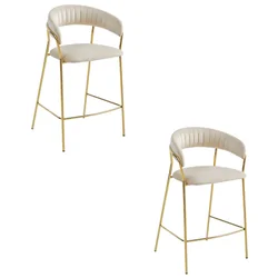 BADIA Hocker – beige Samt / goldene Beine x 2