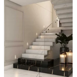 Baldosas imitación mármol blanco para escaleras con TIRA 100x30 alta BRILLO NUEVO