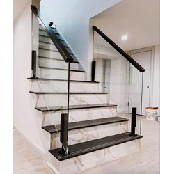 Baldosas lisas negras para escaleras 120x30 + contrahuella blanca - ALTO BRILLO