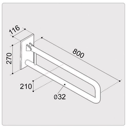 Balustrada de ridicare Ergoplus 80 cm pentru toalete/lavoare, vopsit cu pulbere, alb