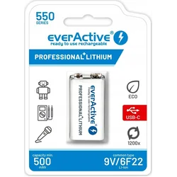 Bateria EverActive everActive 6F22/9V Li-ion 550 mAh com USB TIPO C