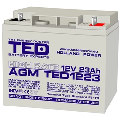 Baterie AGM VRLA 12V 23A Vysoké hodnocení181mm X 76mm xh 167mm F3 TED Battery Expert Holland TED003348 (2)